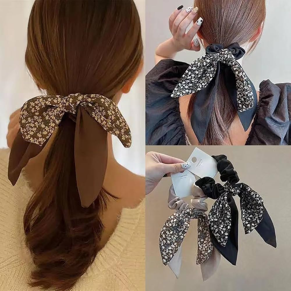GLOWNY★25ss BOW SCRUNCHIE Amazon.com : Silk Satin Bow hair Scrunchies for Women Girls